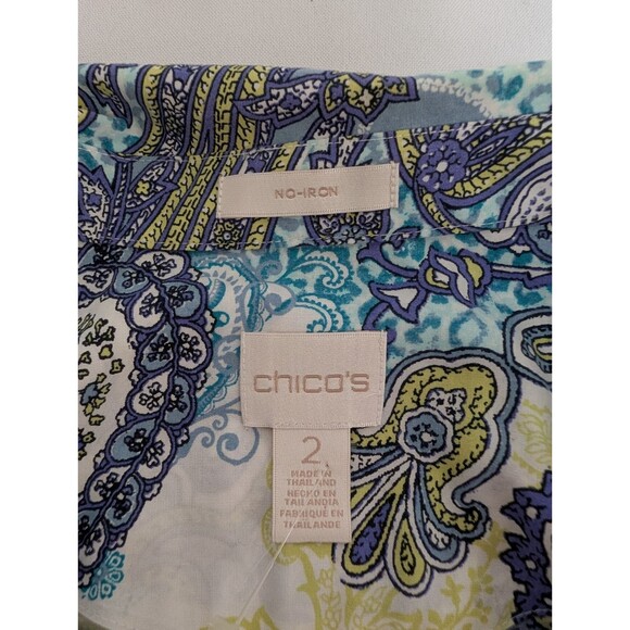 Chicos Shirt Sz 2 L Paisley Button Front 3/4 Sleeve Lightweight Cotton - Picture 3 of 4